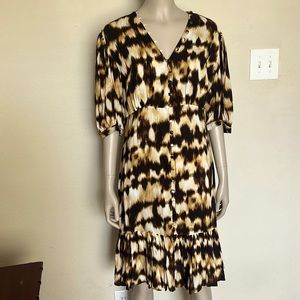 Calvin Klein button front animal print ruffle sheath dress, size 6 NWT